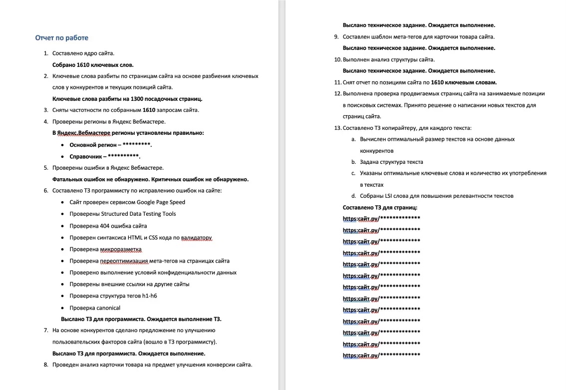 Пример отчёта о работе: собрано ядро, проверены регионы, выдано задание программисту