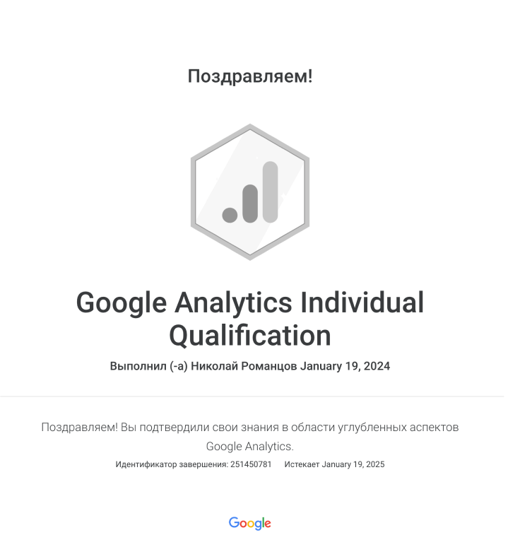 Сертификат по Google Analytics Individual